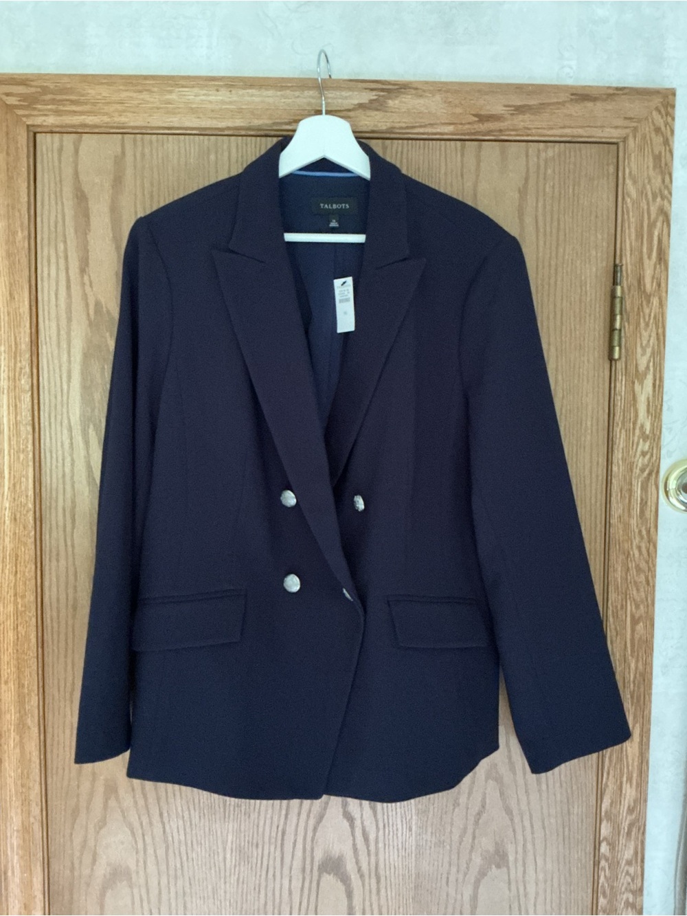 NWT - Talbots Dark Navy Double-Breasted Blazer with Silver Buttons. Size 16